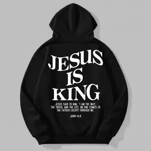 Men's Jesus is King John 14:6 Graphic Hoodie - Cotton Blend Black Long Sleeve Pullover Regular Fit | Soft & Breathable Fabric, Durable Print, Everyday Comfort, Machine Washable, religious text design faith-based apparel