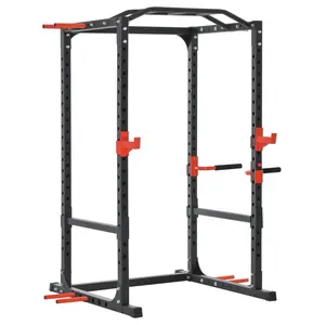 Soozier Adjustable Power Tower - Dip Station, Pull-Up Bar, Squat Rack, Power Cage - At-Home Upper Body Strength Training Fitness Equipment