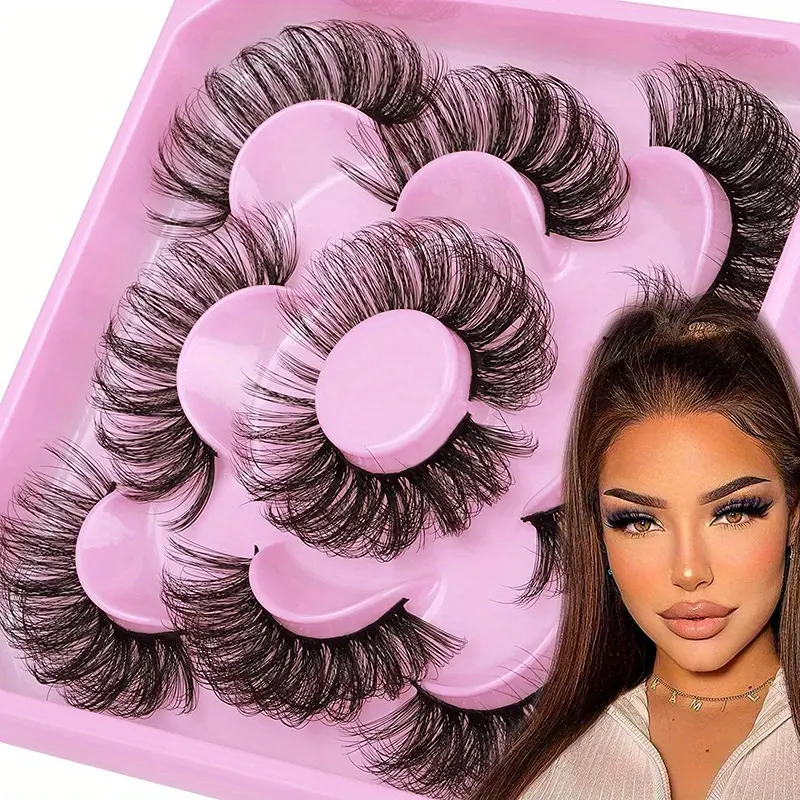 5 pairs Russian Strip Lashes Fluffy Fake Lashes 3D False Eyelashes Voluminous False Eyelashes Russian Volume Eyelashes Fake Eyelash Extension Make Up Fluffy Lash Clusters Premapped Lashes