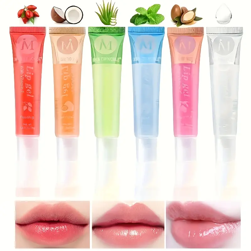 6Pcs Fruity Clear Lip Oil Set Non Sticky Long Lasting Moisturizing Makeup Deeply Hydration Smooth Lip Gloss Lightweight Gentle Daily Lip Care Cosmetic Summeressentials