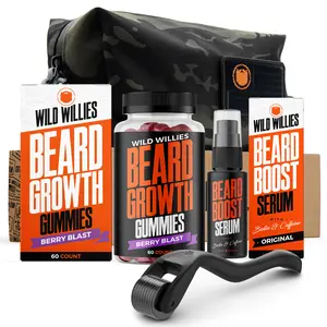 Derma Roller, Beard Growth Oil & Gummies - Micro-needling Roller for Face, Body & Scalp - Beard Roller with Beard Boost Serum Gift Kit