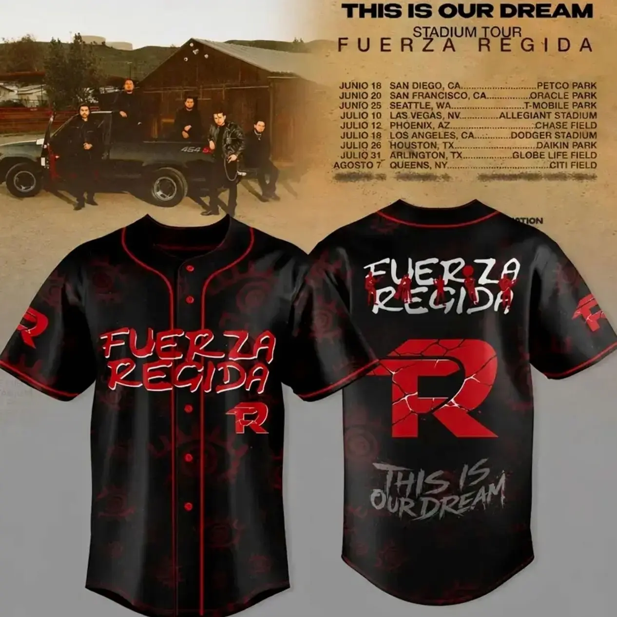 Fuerza Regida ‘This Is Our Dream’ 2026 Stadium Tour Official Baseball Jersey – Mexican Regional Concert Gear