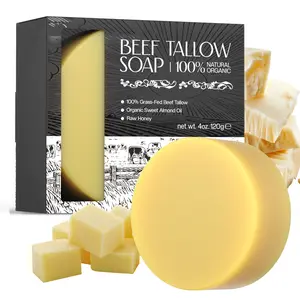 Handmade Beef Tallow Soap (Grass-fed Beef Tallow) - with Raw Honey, Organic Sweet Almond Oil - Deeply Moisturizing & Traditional Treatments - 120 grams