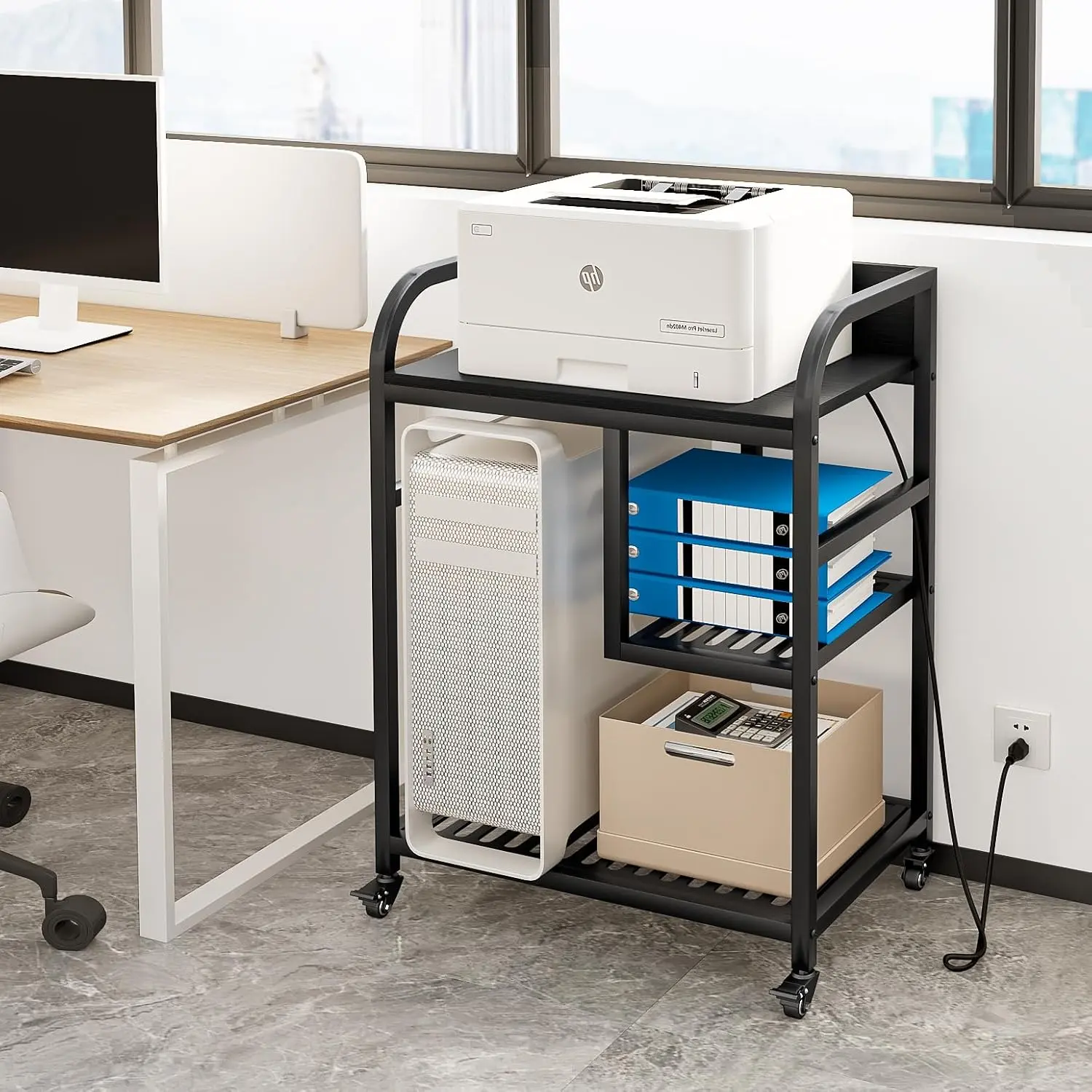 Printer Stand with Cable Management and Storage Drawer, Printer Table with Locking Wheels, Printer Cart for Under Desk, Home, Office, for Desktop CPU Shredder Deals For You Days