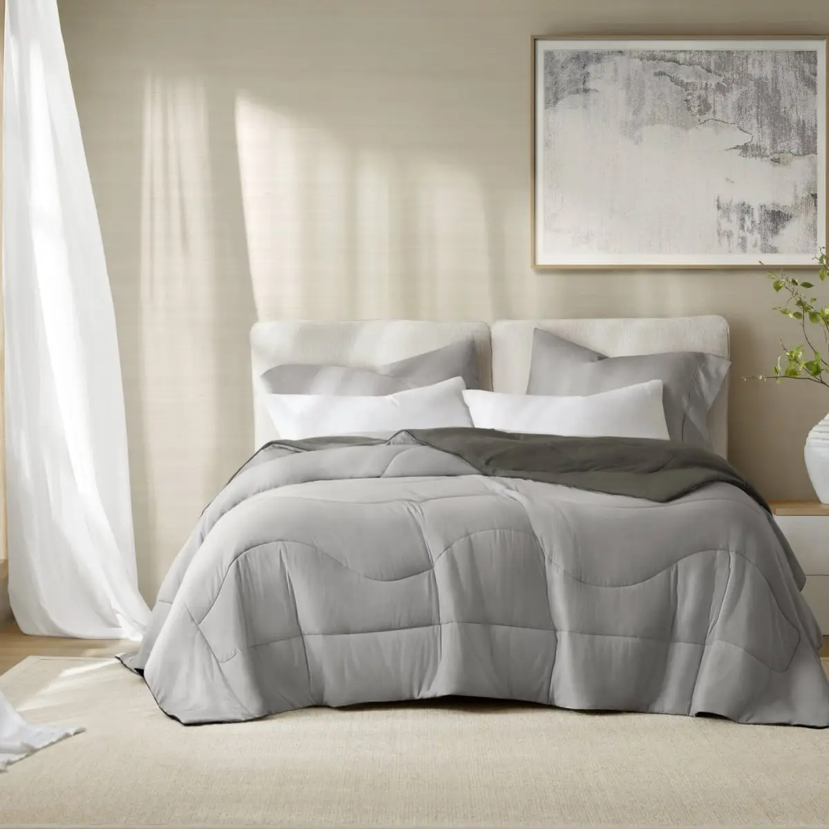 Harbor House HHD10-1932 Mid-Century Nylon Blend Dual Tone Cooling Bedding Duvet Set - Modern, Reversible Tencel, Lightweight, Breathable, Machine-Washable, Gray, King-California King Sizes, All Season Duvets, Bedroom Decor, Comfy Bedding Sets