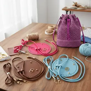 DIY Crochet Kit 3-Piece Set Handmade Knitted Dumpling Bag Accessories Adjustable Strap Zipper Faux Leather Base Crafting Materials Christmas Gift
