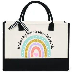 Teacher Appreciation & Day Gifts For Women - 13oz Canvas Tote Bag With Zipper