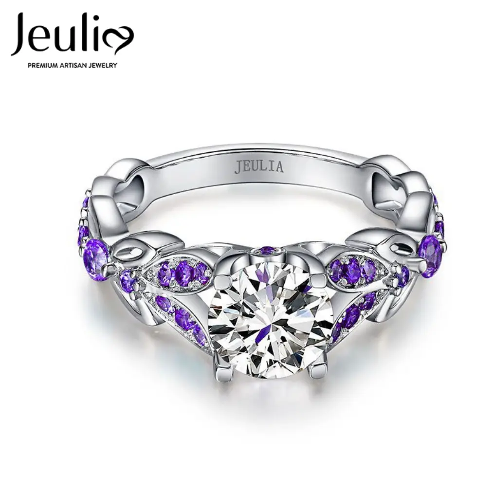 Jeulia 4.3 Carat Personalized Sterling Silver Butterfly Rings for Women Purple Amethyst Bridal Round Cut Wedding Engagement Eternity Valentine's Promise Ring Sterling Silver Zircon s925 sterling silver