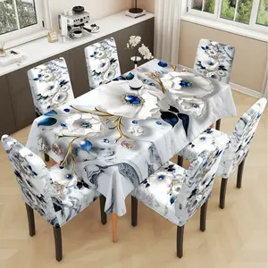 2/5/7PCS Chair Covers Set restaurant chair tablecloth cover, light luxury modern floral pattern print, elastic polyester fiber sliding cover, sewn closed, detachable cleaning, suitable for home, office, hotel chair decoration