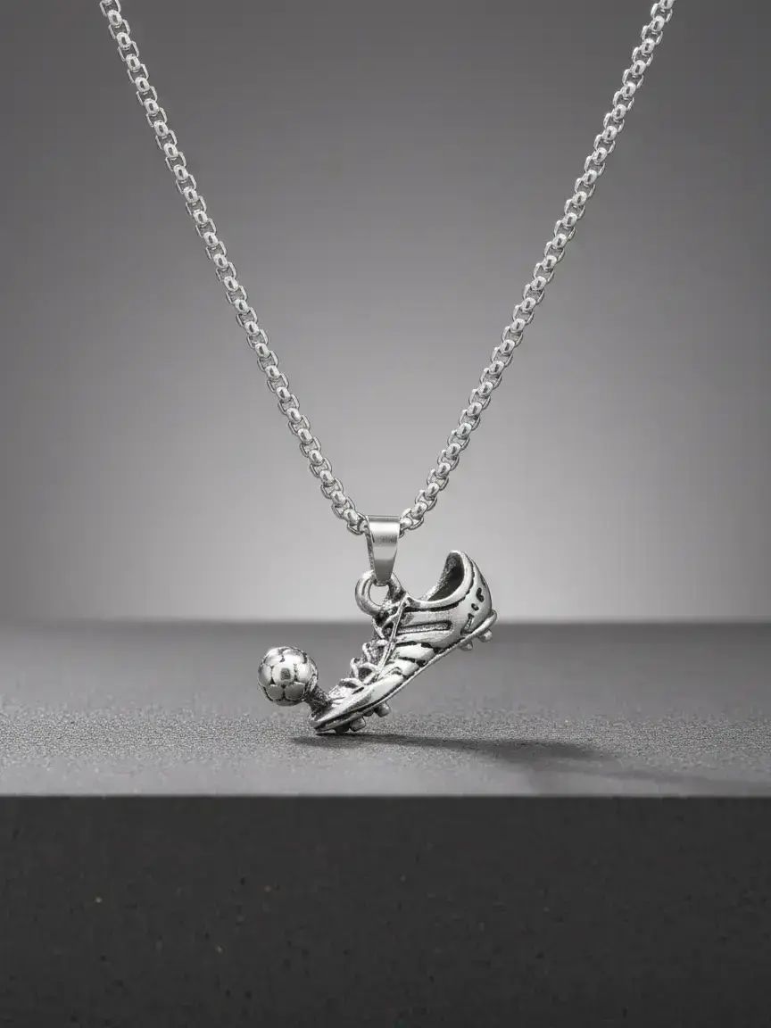 Men's Football Shoe Charm Pendant Cuban Link Necklace, Fashionable Street Style Jewelry For Party, Daily Clothing Decor For Boy, Casual Trendy Jewelry, Trendy Charms Necklace