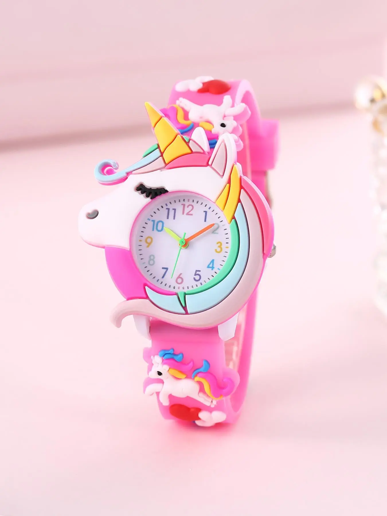 Kid's Unicorn Design Round Dial Quartz Wristwatch, Cute Cartoon Watch for Kids, Fashionable Watch for Boys & Girls As Gift Without Box, Child Watch, Girly