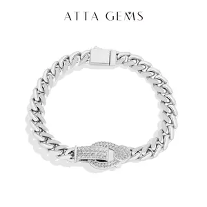 ATTAGEMS Fashion Lab-Created Moissanite Cuban Bracelet for Women Men Unisex Daily Casual 925 Sterling Silver Fine Jewelry B053