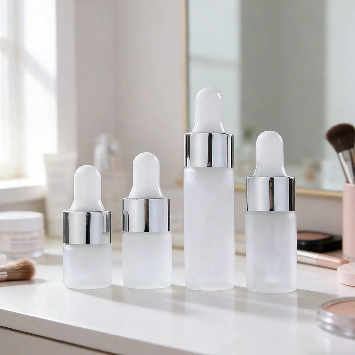 10pcs 1ML 2ML 3ML 5ML Frosted Mini Glass Dropper Bottles, Versatile Dispenser Bottle, Small with Glass Eye Dropper for Essential Oils, Sample Traveling