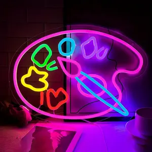 ROSNEK Vibrant Multicolor Dimmable Acrylic Neon Paint Palette LED Sign - USB-Powered, Wall-Mount Cool Room Decor for Art Studio, Drawing Rooms