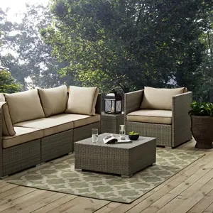 Modway Cerelia Moroccan Trellis 5x8 Indoor and Outdoor Area Rug in Beige and Light Green