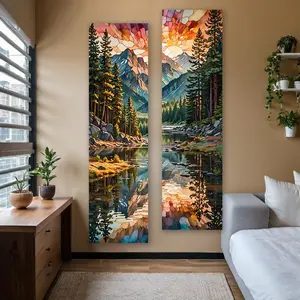 Sunset Mountain Lake Pattern Wall Hanging Tapestry, Vertical Banner Tapestry, Forest Reflection Long Narrow Tapestry for Bedroom Living Room, Decor, Tapestry Wall Mural
