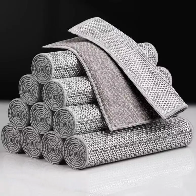 10-Pack Rectangular Thickened Durable Double-Layer Silver Wire Bamboo Charcoal Cleaning Cloths, Multi-Purpose Home Care Kitchen Towels for Dishwashing