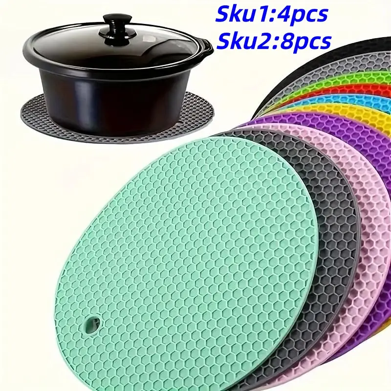 4 Piece Silicone Kitchen Heat Resistant Mats Set, Kitchen Coasters, Silicone Placemats, Non-Slip Multi-Purpose Pad for Tabletop, Cooking Pots, Ovens, Dishes, Cups