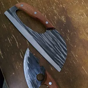 2Pcs Super Sharp Kitchen Knife Set, AWEE Hand Forged High Carbon Viking Butcher Cleaver & Chef Slicing Knife with Wood Handle, Full Tang Knives for Household Cooking, Meat Cutting, Outdoor BBQ & Camping, Best Gift For he/her Block Wooden