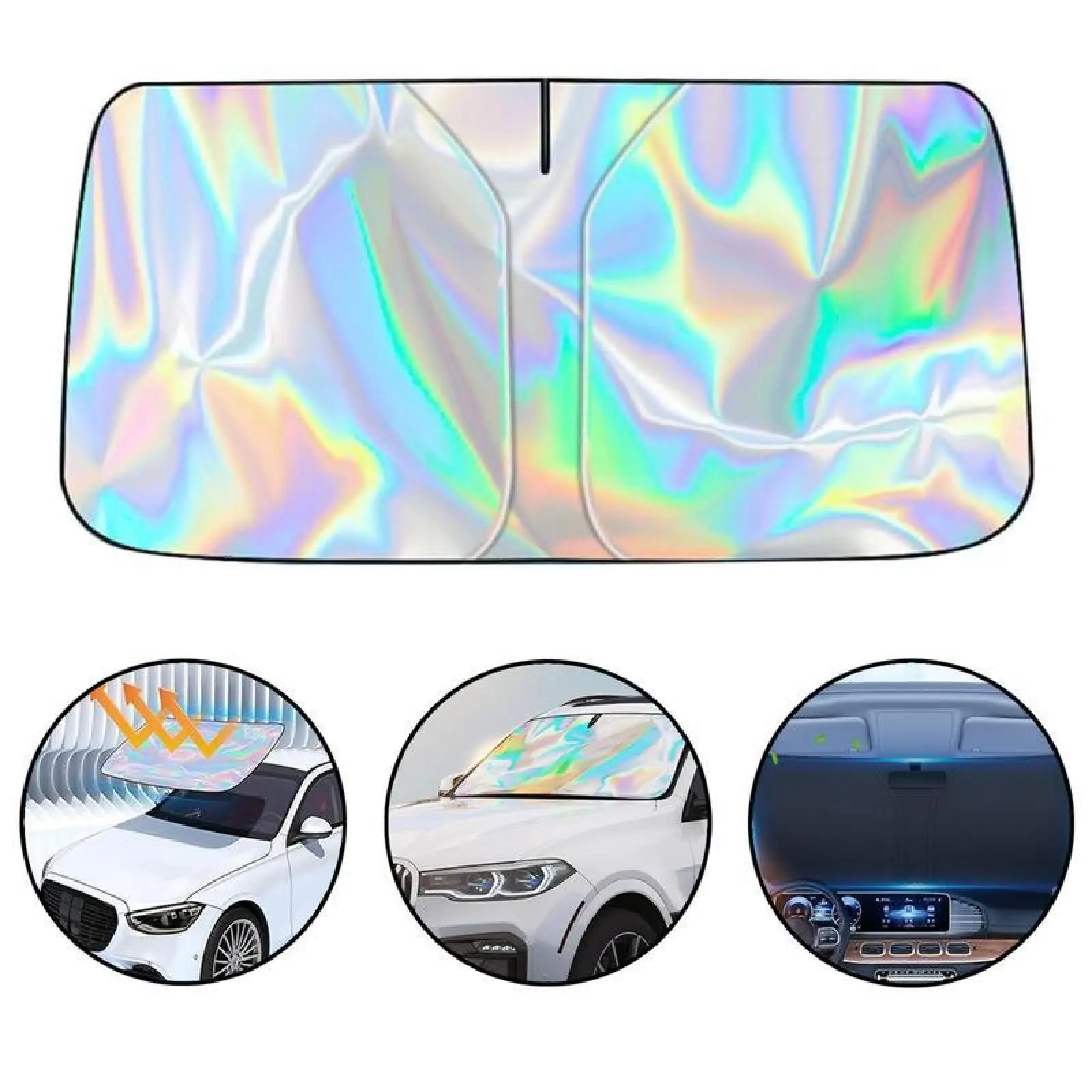57x29.5 in Foldable Front Window Sunshade,Laser Car Windshield Sun Shade,Offers Ultimate Protection for Car Interior,Reflective Design UV Protection Heat Isolation for Sedan/SUVs,MPVs.
