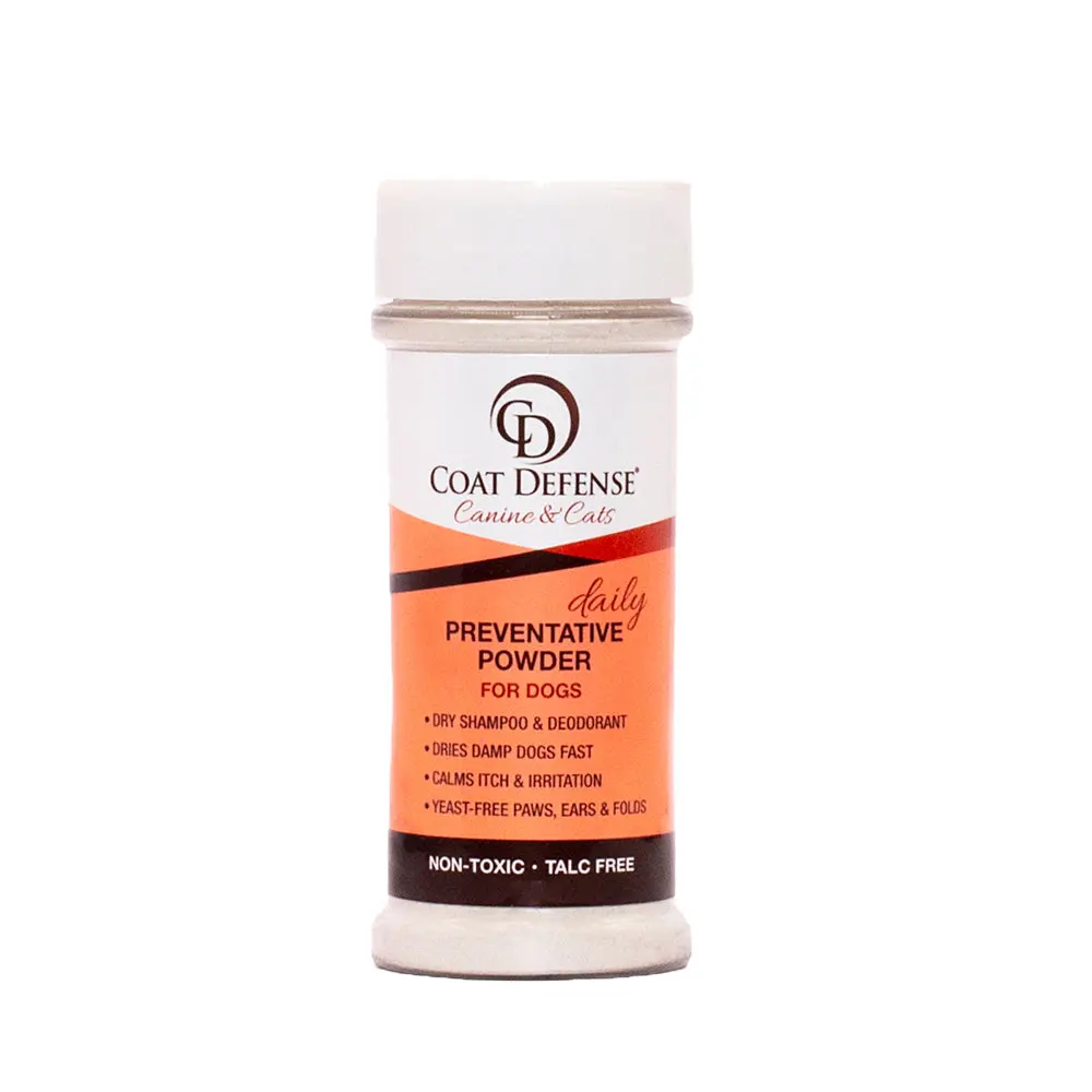 COAT DEFENSE® Daily Preventative Powder for Dogs & Cats - Non-Toxic Dry Shampoo & Deodorant for Itch & Odor Relief - Natural Yeast Infection Treatment - Talc-Free