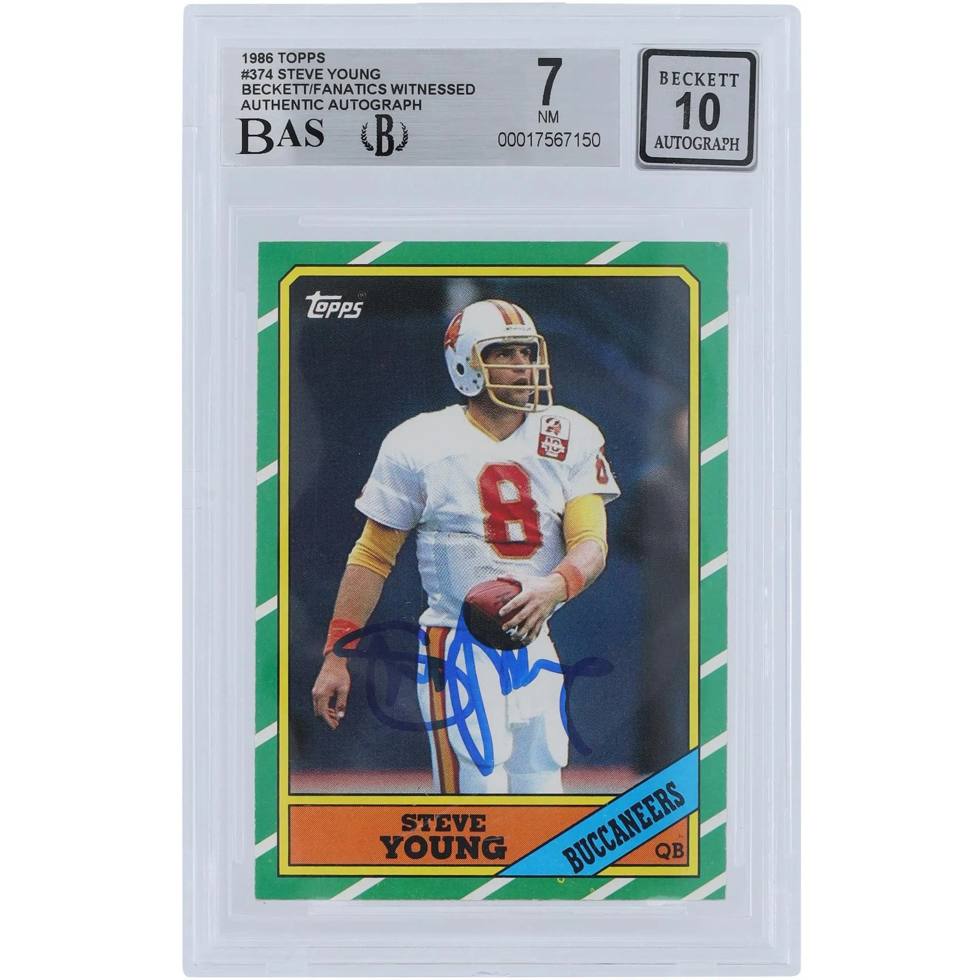 Steve Young Tampa Bay Buccaneers Autographed 1986 Topps #374 Beckett Fanatics Witnessed Authenticated 7/10 Rookie Card - Fanatics Authentic Certified