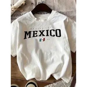 Casual Graphic Cotton T-shirt Featuring Retro 1995 Mexico City Design Perfect for Everyday Wear and Layering in Spring Summer Fall Machine Washable