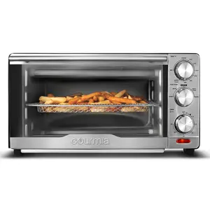 Gourmia Air Fryer Toaster Combo Countertop Oven with Air Fry, Bake, Broil, Toast & Bagel Functions, Adjustable Temperature & Timer, Fry Basket, Baking Pan, Oven Rack & Pullout Crumb Tray