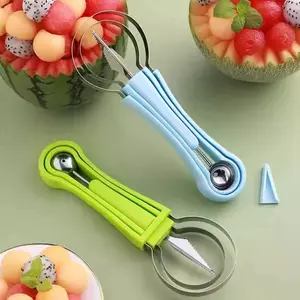 3-in-1 Stainless Steel Carving Tool Set - Multifunctional Kit with Auto-Spinning Fruit Slicers, Melon Baller Scoop, Watermelon Cutter & Seed Remover, Kitchen Utensil for Fruit Salad & Party Prep