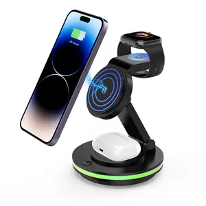 Magnetic Wireless Charging Station for Apple Devices, Foldable and Rotatable 4 in 1 Wireless Charger Stand, Mag-Safe Charging Stand for iPhone 18/17/16/15/14/13/12/Pro Max/Plus/Pro/Mini, Apple Watch 9/8/7/6/SE/5/4/3/2, AirPods Pro/3/2, Perfect as Gift