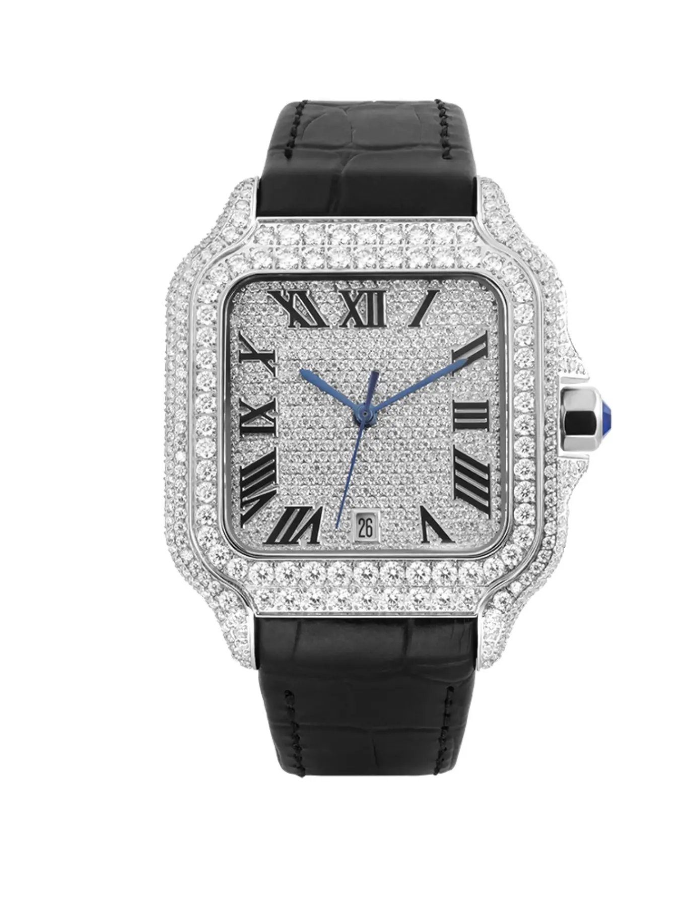 Moss Stone Automatic Mechanical Watch, Luxury Fashion Analog Round Face, Stainless Steel Case, Square Gemstone Design, All Seasons Wear