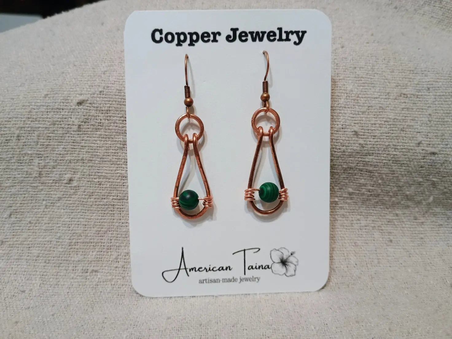 Copper Teardrop & Malachite Earrings
