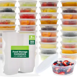 Food Storage Containers [50 Set] 8 oz Plastic Deli Containers with Lids, Slime, Soup, Meal Prep Containers | BPA Free | Stackable | Leakproof | Microwave/Dishwasher/Freezer Safe