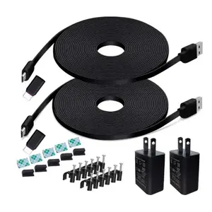 SUNDAY MIRTH 2-Pack 20FT Power Extension Cable for Blink Outdoor 4/3, Wyze Cam v3/v4, Ring Spotlight Cam, Arlo Essential 2K – Micro USB & Type C Charger with Adapter (Black)