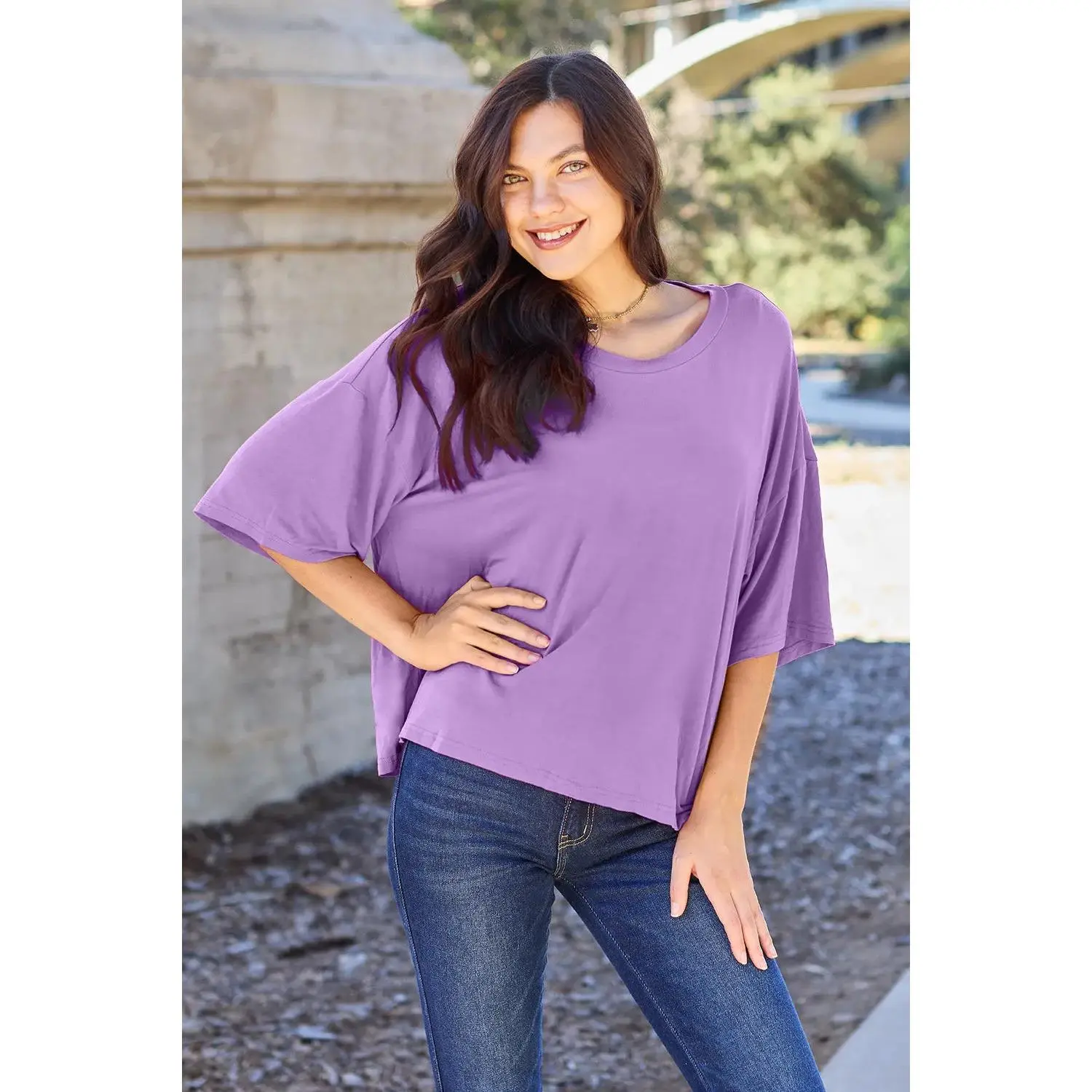 Basic Bae Bamboo Full Size Round Neck Drop Shoulder T-Shirt
