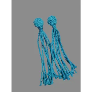 Turquoise Blue Macrame Knotted Pinwheel Long Tassel Post Earrings
