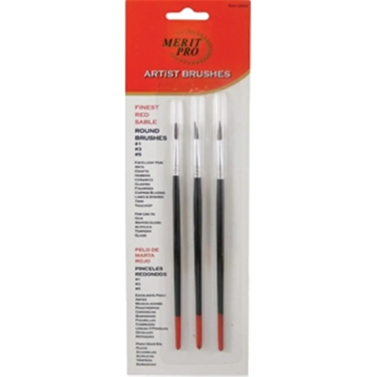 212 MAIN Merit Pro 8 Finest Round Red Sable Artist Brushes, 3-Piece Assorted Pack with Round Tips, Ideal for Touch-Ups