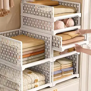 Stackable Plastic Storage Baskets, Foldable Closet Organizer Boxes, Wardrobe Container & Drawer Rack, Suitable for Cabinets, Bedroom, Dormitory, Bathroom, Kitchen, Office, Stackable Design
