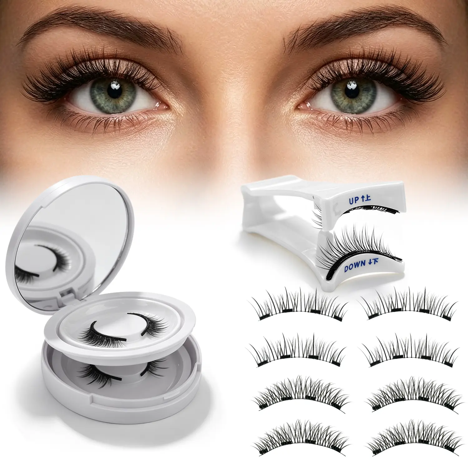 Magnetic Eyelashes Kit with Applicator, No-Glue Reusable False Lashes, Natural-Look Lash Clusters, Easy-to-Wear & Remove Cosmetic Makeup for Beauty & Personal Care