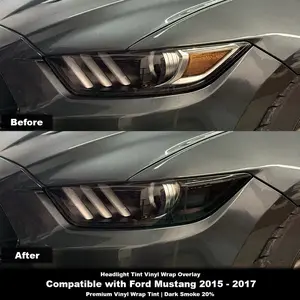 Crux Motorsports ***REVISED*** Headlight Tint Vinyl Wrap Overlay – Dark Smoke 20% | Compatible with Ford Mustang 2015 – 2017