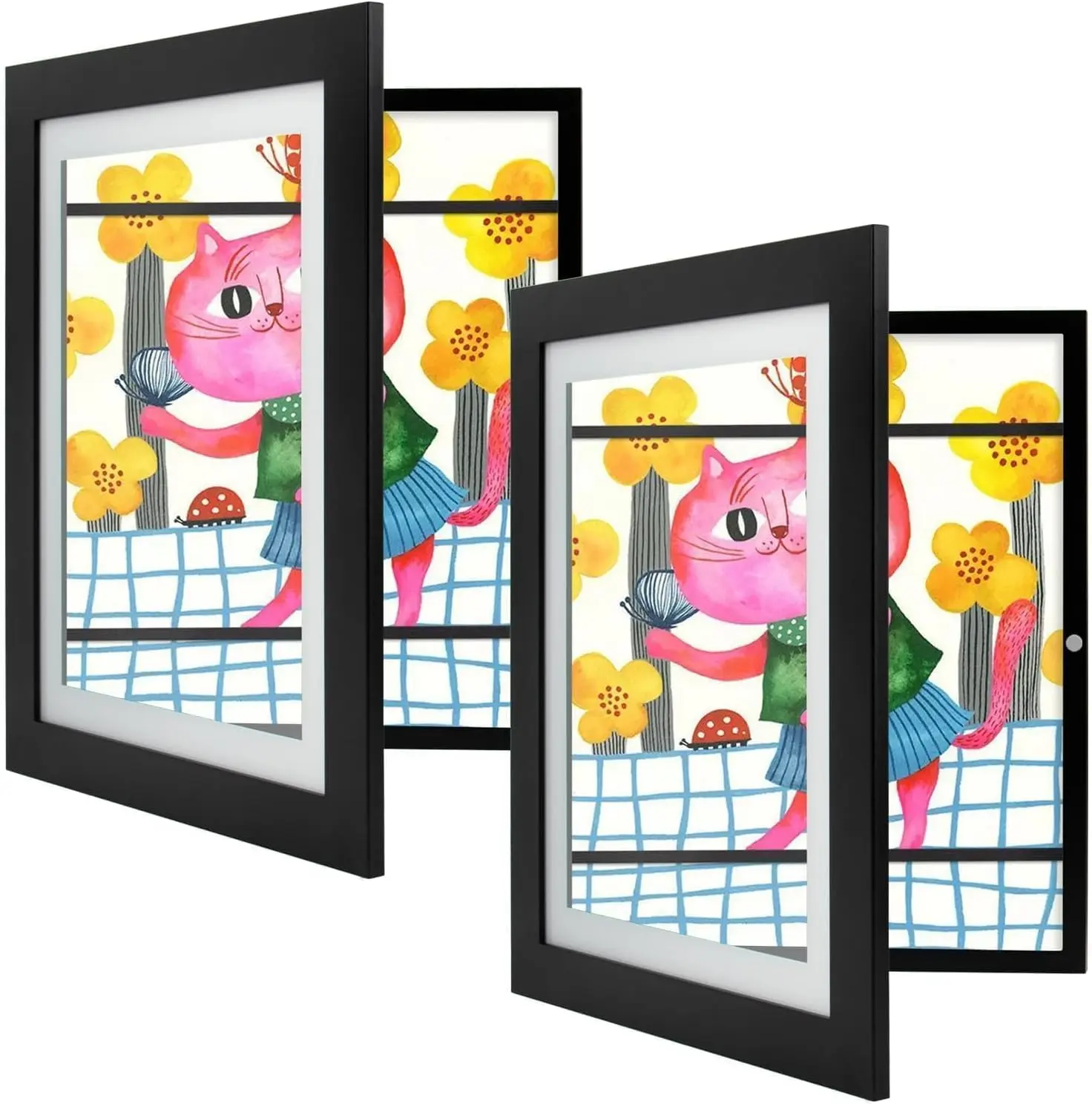 Kids Artwork Frame Changeable- Magnetic Door Holds 100 Art Pieces - 2PACK 8.5x11 Letter Size Display with Mat | Holds 100 Art Pieces, Magnetic Front Door, Built-in Keyholes for Wall Display, Stores Finished Artwork