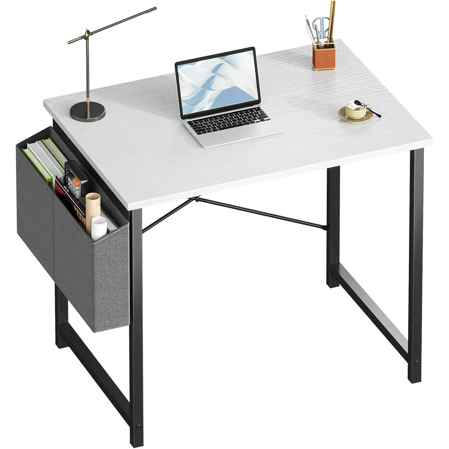 31/40/44 Inch Small Home Office Desk with Storage Bag,  Computer Work Table for Bedroom or Office, Writing Desk,Black/White/Rust Brown