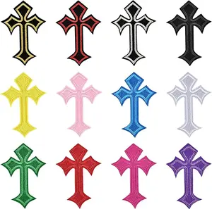 12Pcs Cross Patches Iron On Cross Embroidered Applique Patch DIY Decor Patches for Clothes Jeans Hat Backpack（Multicolor）