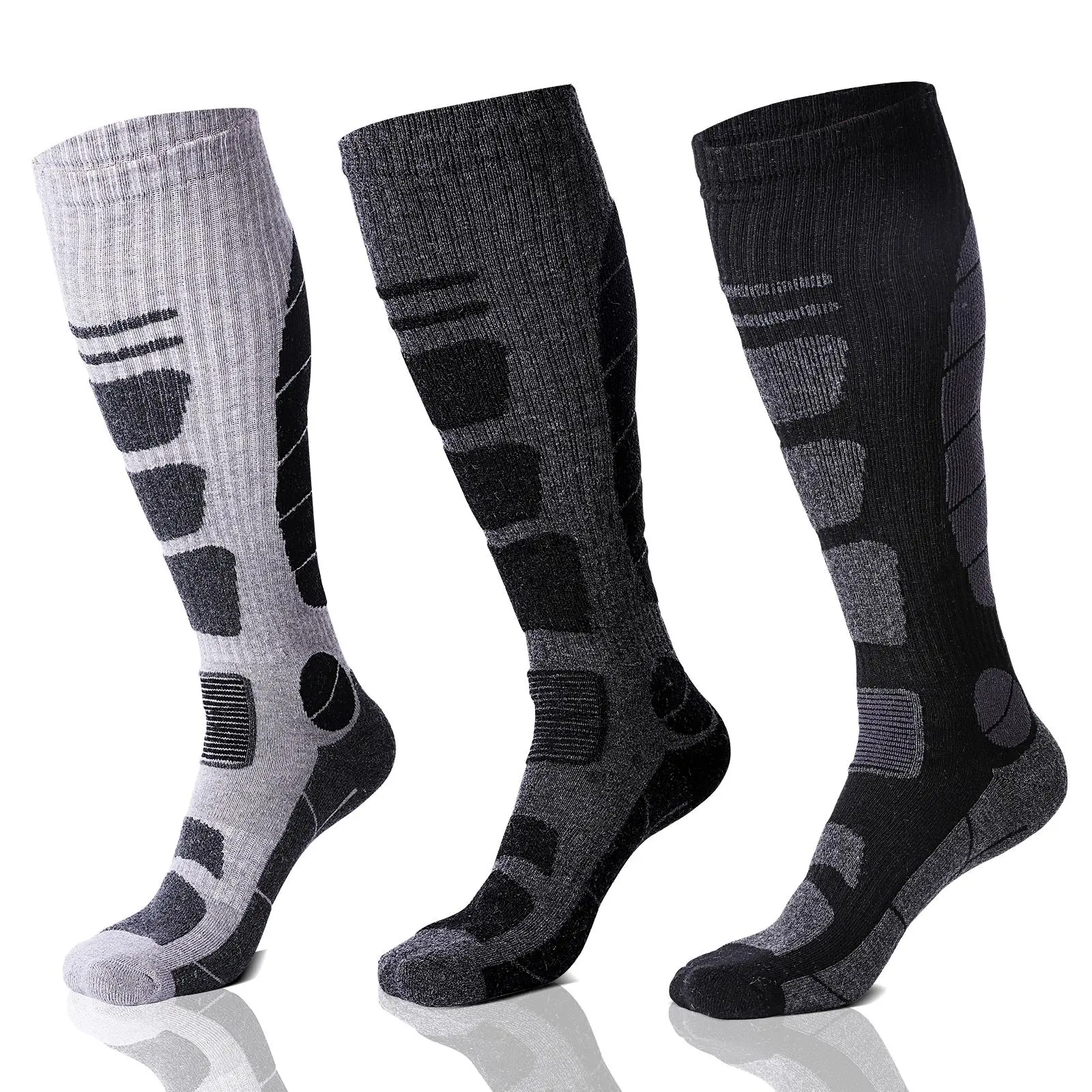 Men's & Women's Paisley Embroidery Linen-Wool Blend Winter Thermal Knee-High Socks - 3-Pair Socks Set for Skiing, Snowboarding, Socks Pairs