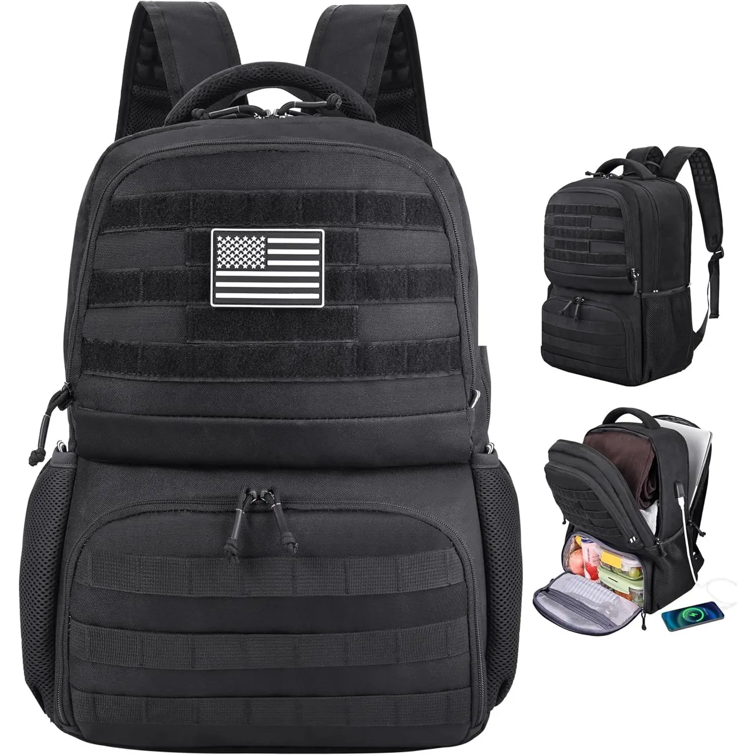 17-inch Laptop Travel Backpack for Adults - Nylon Tactical Utility Bag, Anti-Theft, Waterproof, RFID, Cooling Compartment, USB Port, Molle System for Work, Camping