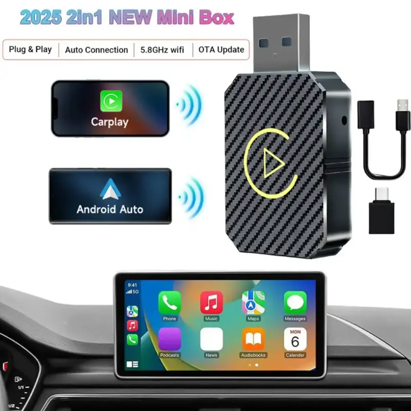 Car Electronics 2025 NEW Wireless CarPlay Android Auto Wireless Adapter WiFi BT 2in1 Smart Dongle Plug and Play Wireless Mini Box Fast Connect auto push pin rivet bling part universal mount car  trinkets wheel cover protector suv eye teeing Light Side Air
