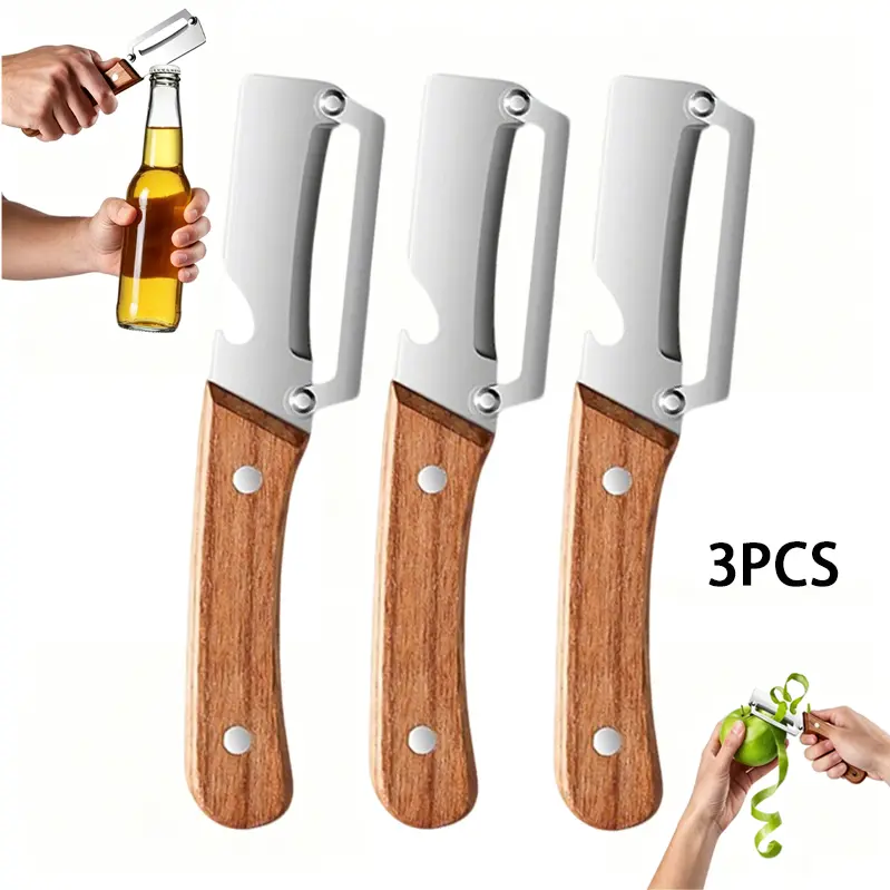 Premium Thick Stainless Steel Peeler with Wooden Handle - 2-in-1 Utensil with Peeling Blade & Bottle Opener, Professional Kitchen Gadget for Fruit, Apple, Potato, Vegetable Prep, Utensils