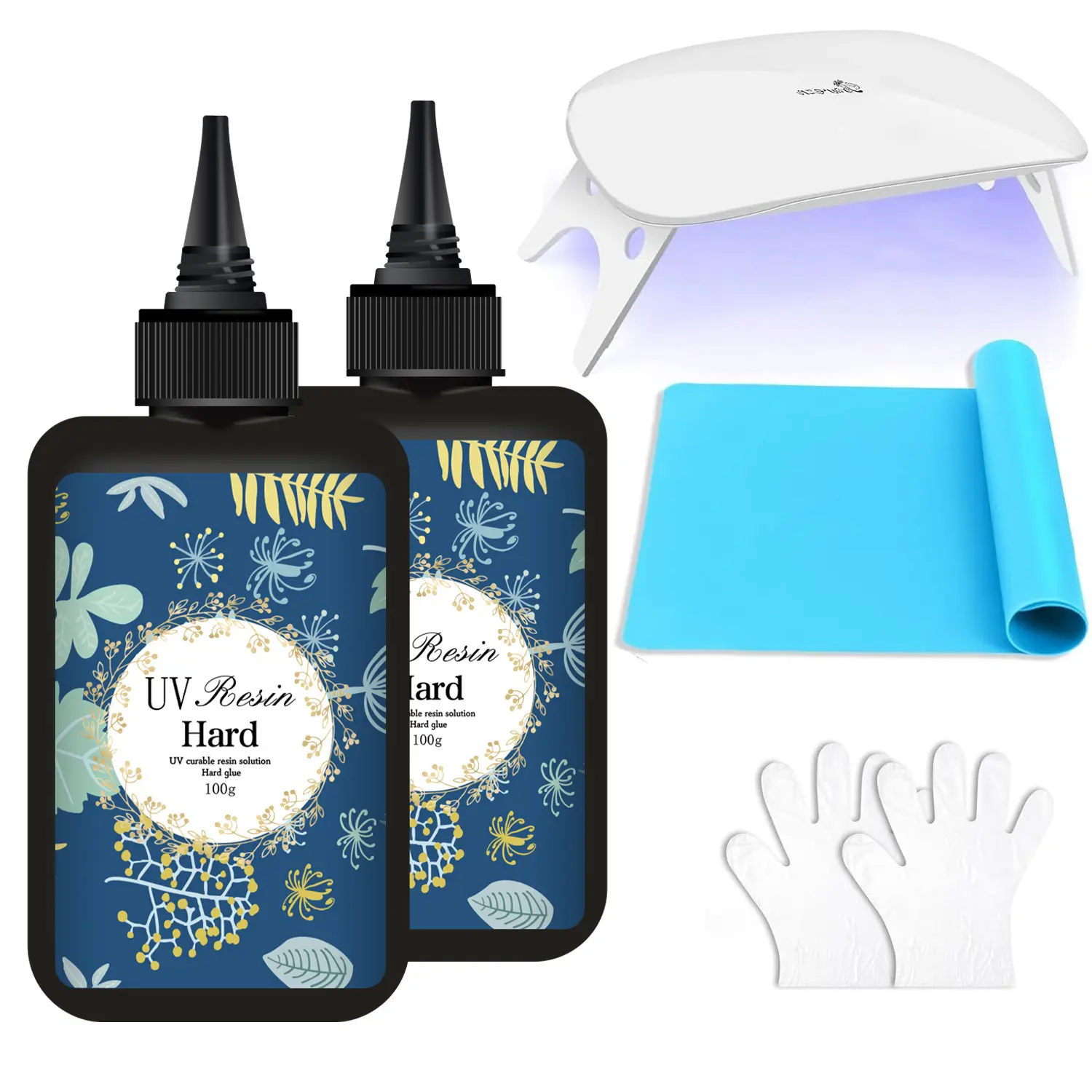 200g UV Resin Kit with Light, Crystal Clear Solar Activated UV Epoxy Resin for Jewelry Making (100g x 2)