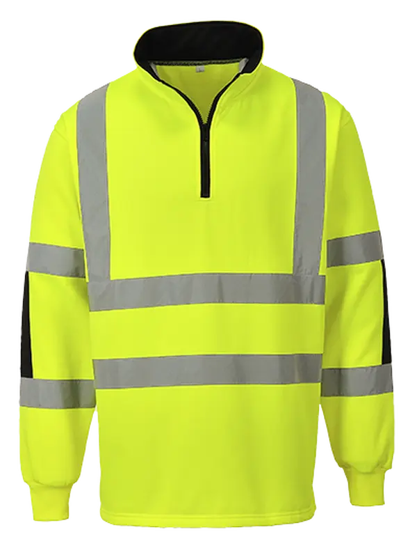 Portwest Xenon Men's High Visibility Rugby Sweatshirt - 2XL, 1/4-Zip, Reflective Tape, Polyester Blend, Contrast Elbow 600D Oxford Panels, Increased Visibility, CE Certified, Line Dry, Work Environments