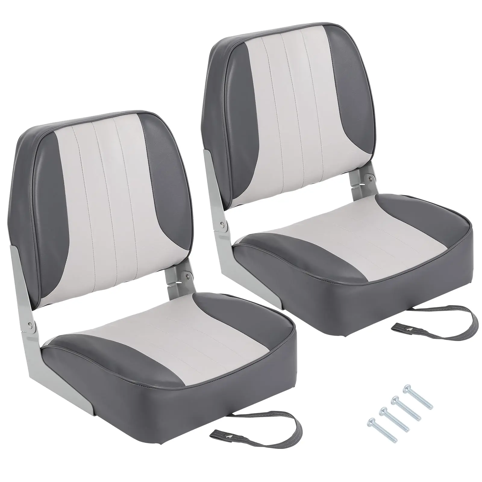 Garvee Set of 2 Low Back Folding Boat Seats with High-Density Foam Cushions, Waterproof and UV Resistant, Featuring Elastic Padding, Adjustable Straps, and Mounting Screws, Perfect for Fishing, Sailing, and Speedboats